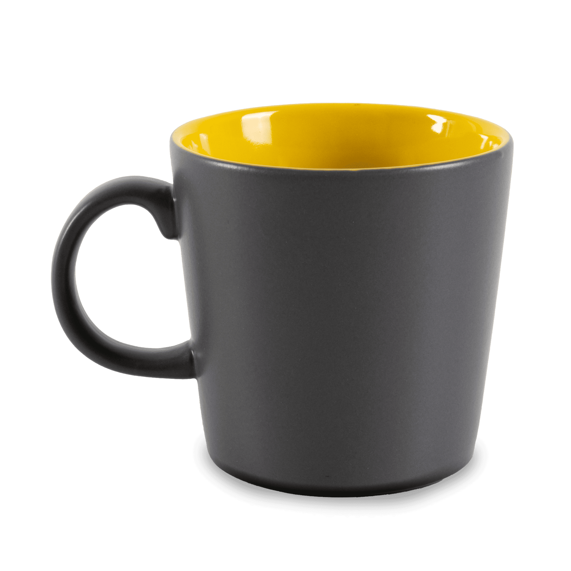 grå och gul swecon mugg med logga